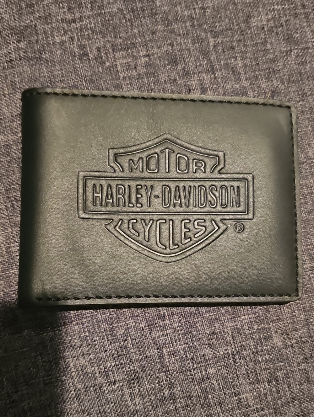 Harley-Davidson Leather Black Embossed Logo Wallet Bi Fold Men Motorcycle